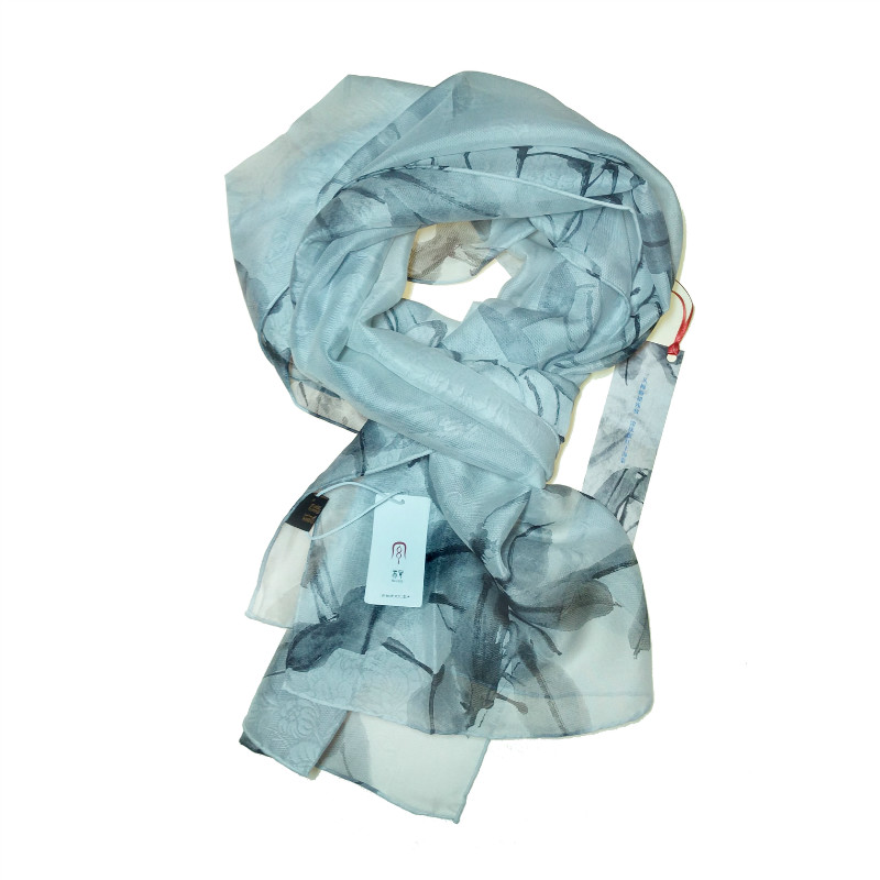 苏罗 印花桑蚕丝罗巾 秋色涟漪 长巾55*180 _东航