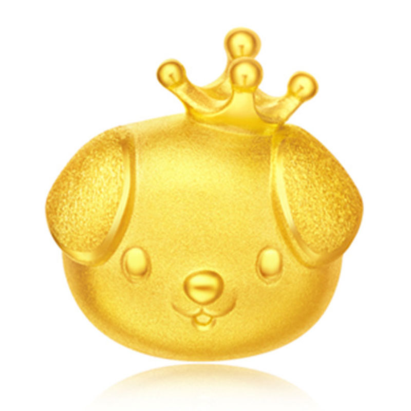 ctf 周大福 十二生肖狗可爱皇冠小金毛转运珠黄金吊坠 r21039