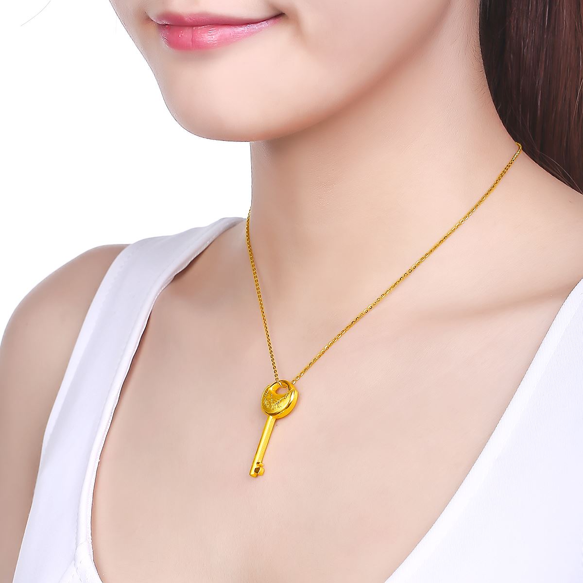 ctf周大福情人金锁足金黄金吊坠f155709