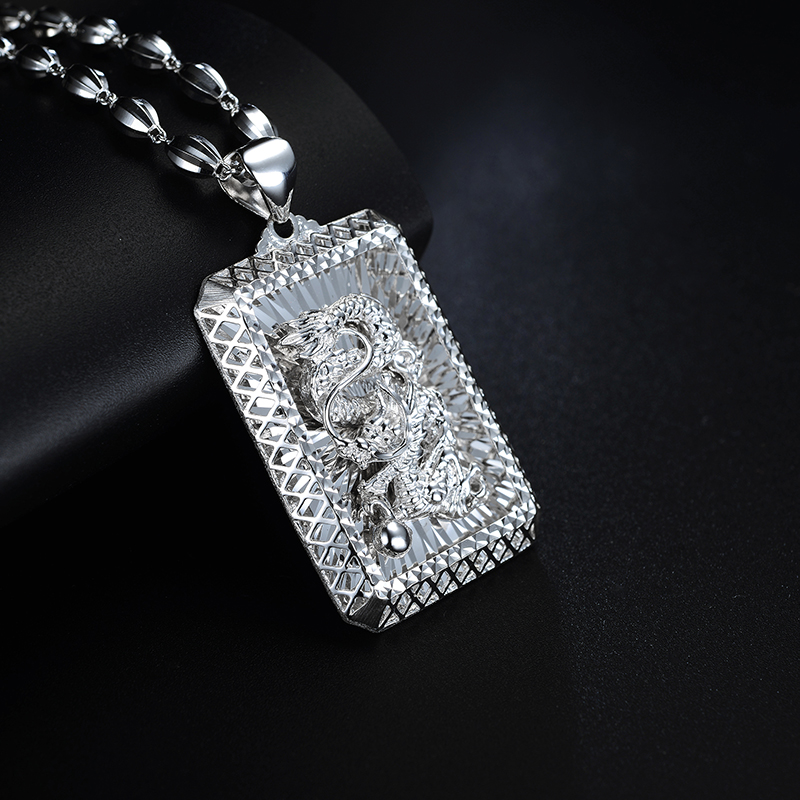 kela珂兰pt950铂金男士白金吊坠时尚大气长方形框龙纹klpm033823