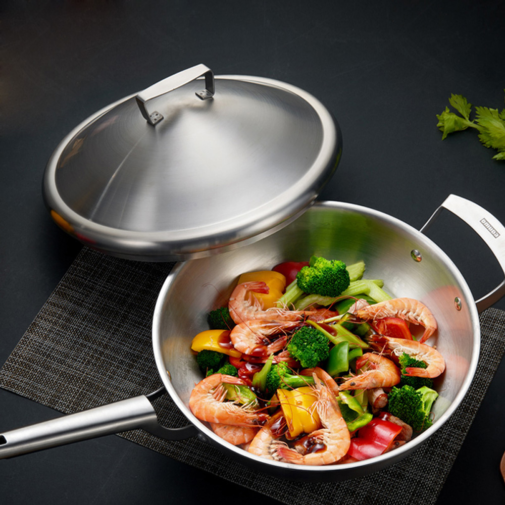 欧美达304不锈钢炒锅带蒸屉